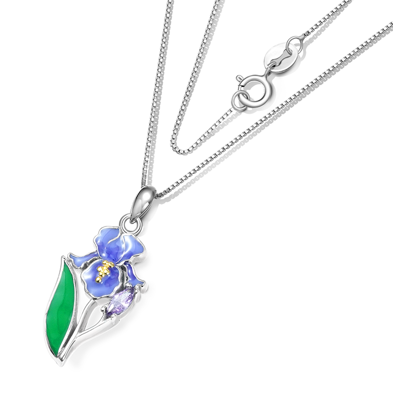 Gnoce Purple Iris Flower Necklace_3
