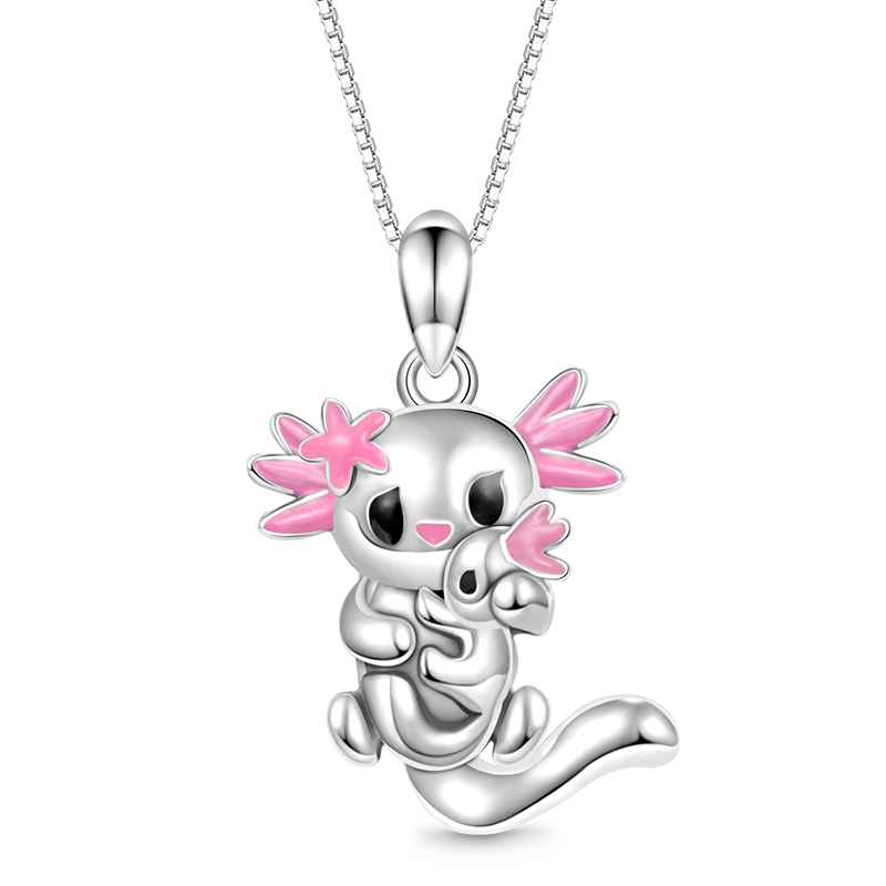 Gnoce Embrace Love Sakura Mexican Axolotl & Baby Necklace_1