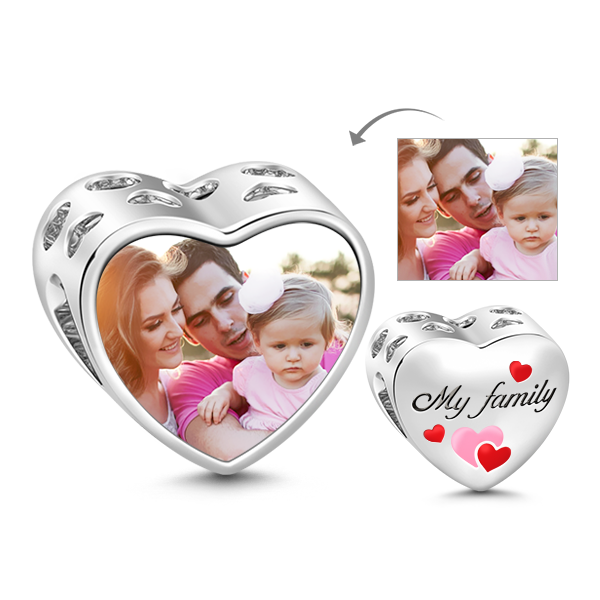 Gnoce "Love My Family  "Family Heart Photo Charms to Make a Record the  Memory of Your Family_1