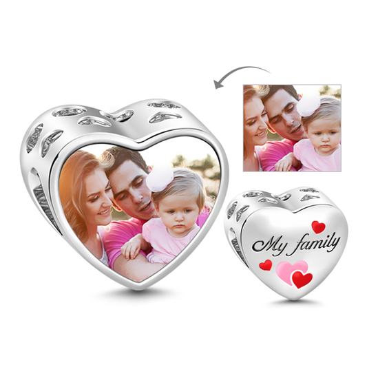 Gnoce "Love My Family  "Family Heart Photo Charms to Make a Record the  Memory of Your Family_1