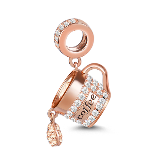 Gnoce "Have A Cup of Coffee" Coffee Charm S925 Sterling Silver Pendant 18k Rose Gold Plated with Cz_1