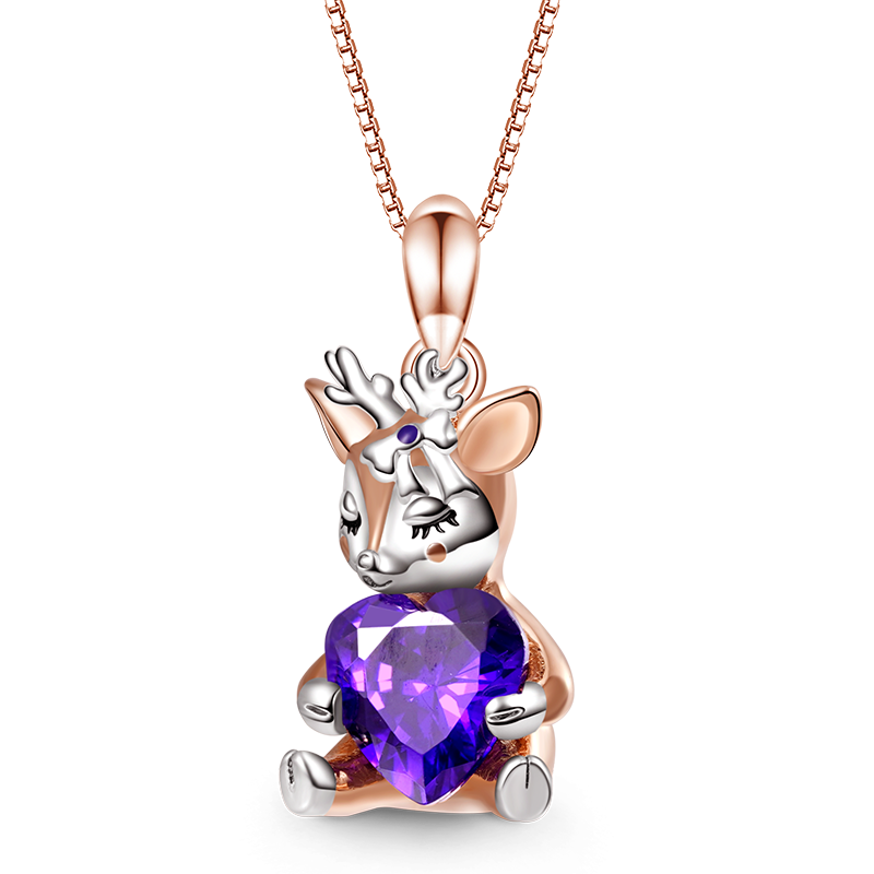 Gnoce Lovely Deer Embraces Heart Gem Necklace_1