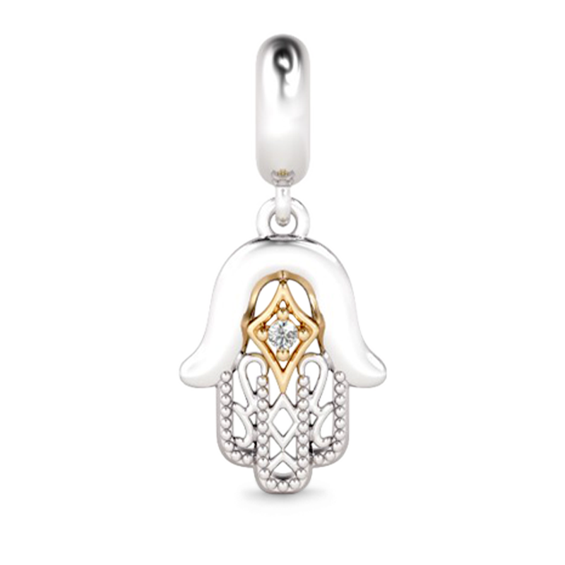 Gnoce "All is Well" Palm-Shaped Hamsa Hand 925 Sterling Silver Gold Plated Bead Charms for Bracelets Necklace Gifts For Her_1