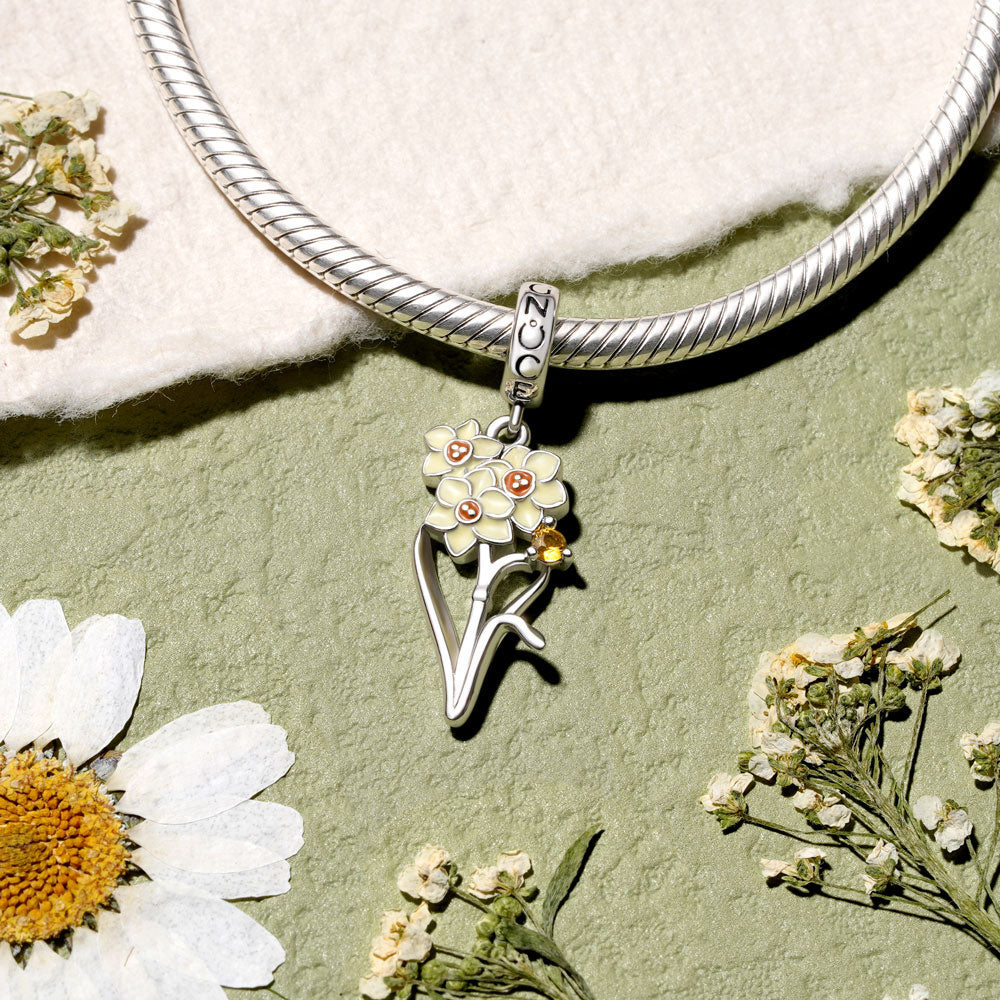 Gnoce Dec.Birthday Flower Narcissus Pendant Dangle Charm_3