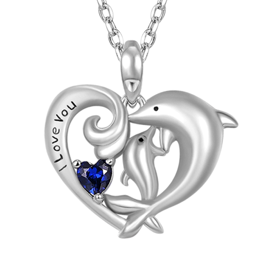 Gnoce Embrace Love Dolphin & Baby Heart Necklace_1