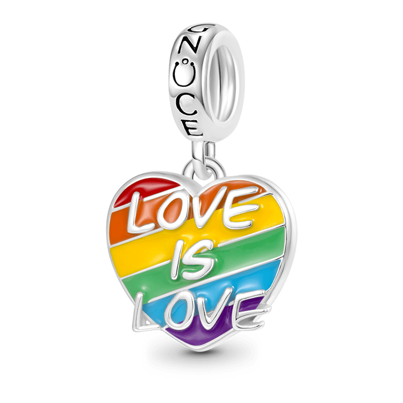 Gnoce "LOVE IS LOVE" Rainbow Heart Engravable Pendant Dangle Charm_2