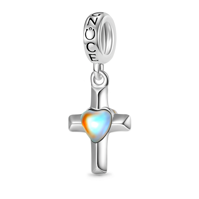 Gnoce Love Heart Moonstone Cross Pendant Dangle Charm_1