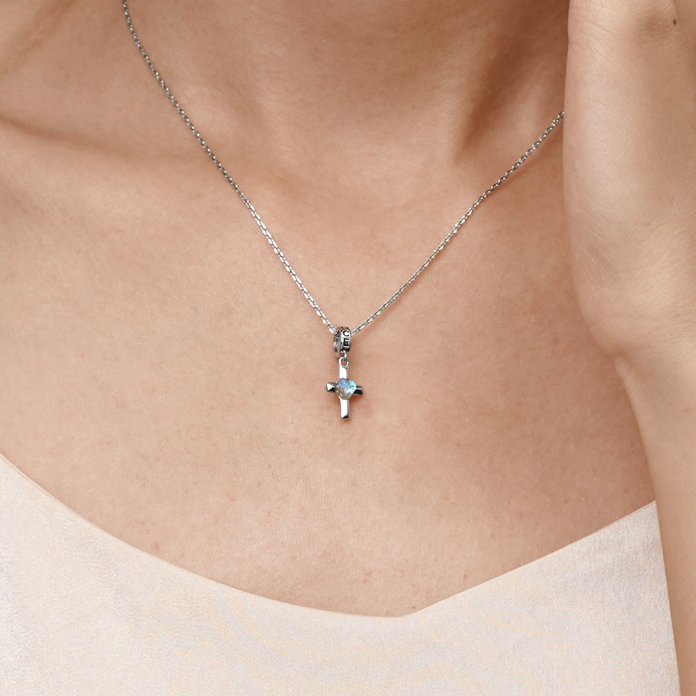 Gnoce Love Heart Moonstone Cross Pendant Dangle Charm_5