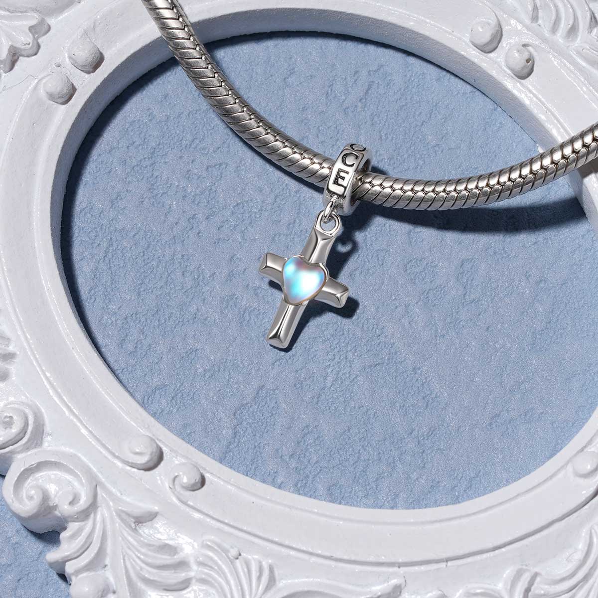 Gnoce Love Heart Moonstone Cross Pendant Dangle Charm_3