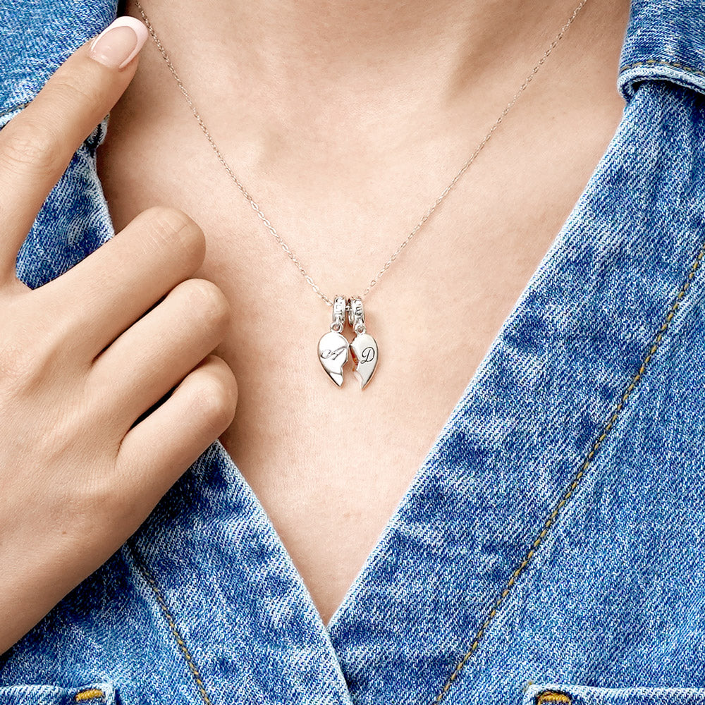 Gnoce Matching Heart Initial Letters Personalized Pendant Dangle Charm_5
