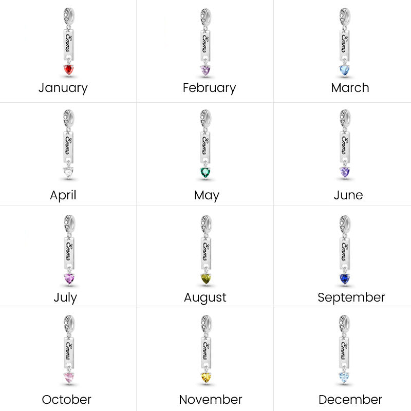 Gnoce Classic Bar Heart Birthstone Engravable Pendant Dangle Charm_9