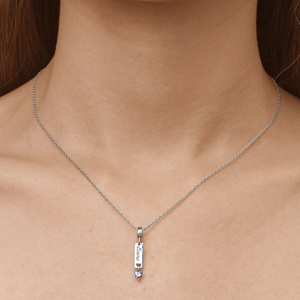 Gnoce Classic Bar Heart Birthstone Engravable Pendant Dangle Charm_8