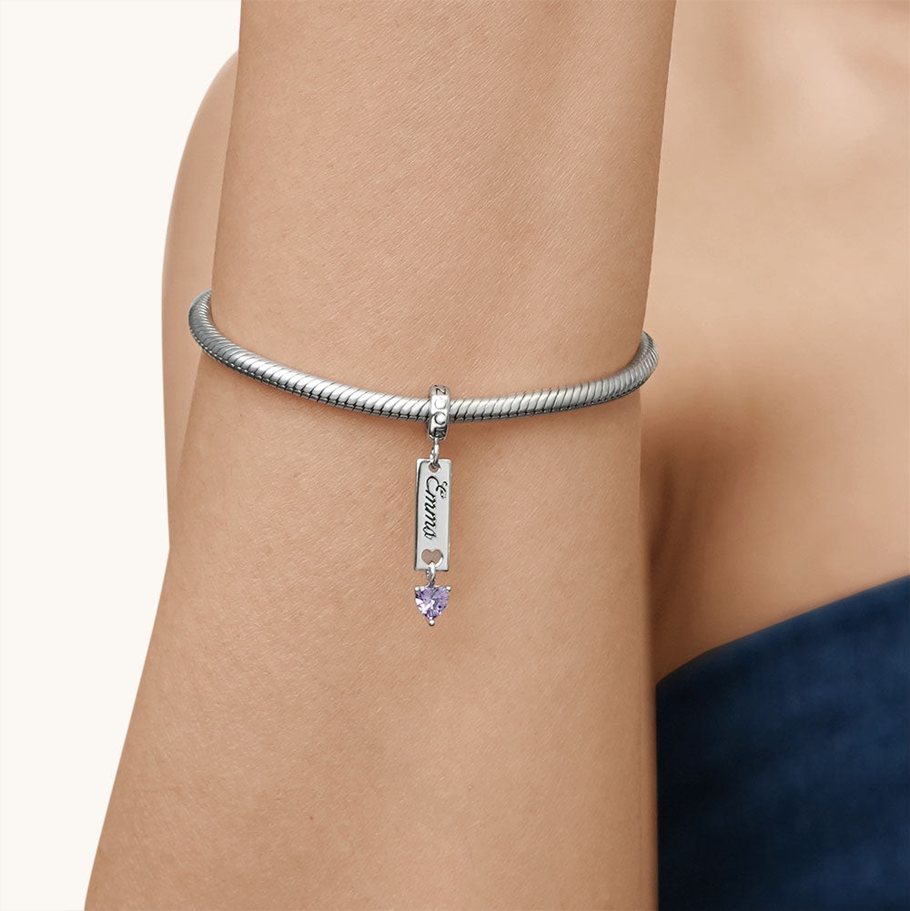 Gnoce Classic Bar Heart Birthstone Engravable Pendant Dangle Charm_6