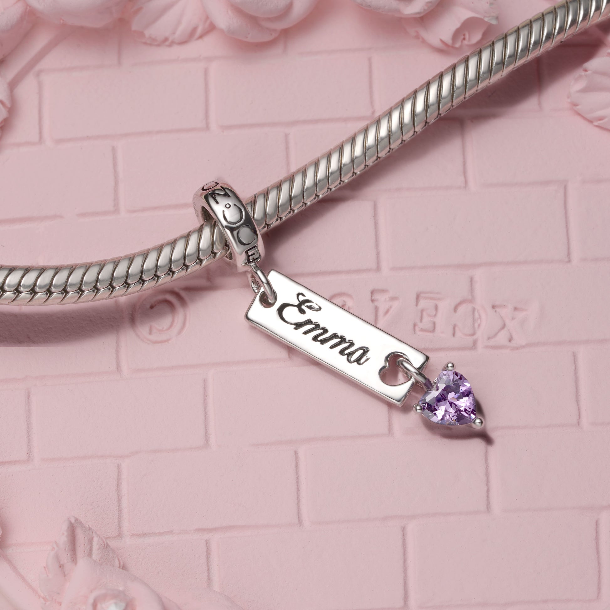 Gnoce Classic Bar Heart Birthstone Engravable Pendant Dangle Charm_4