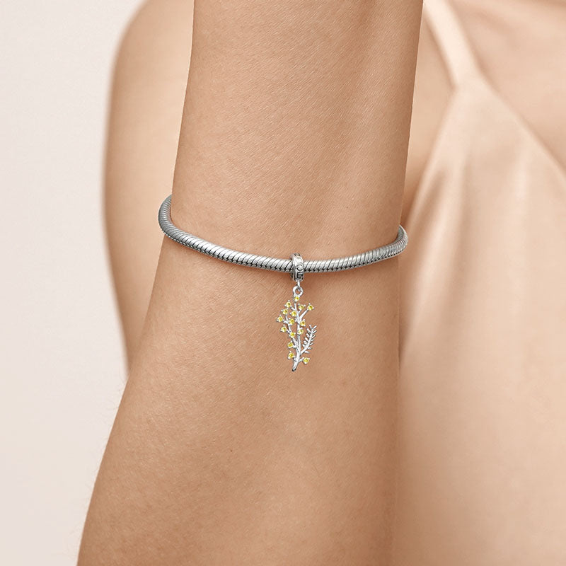 Gnoce Silver Wattle Flower Pendant Dangle Charm_5