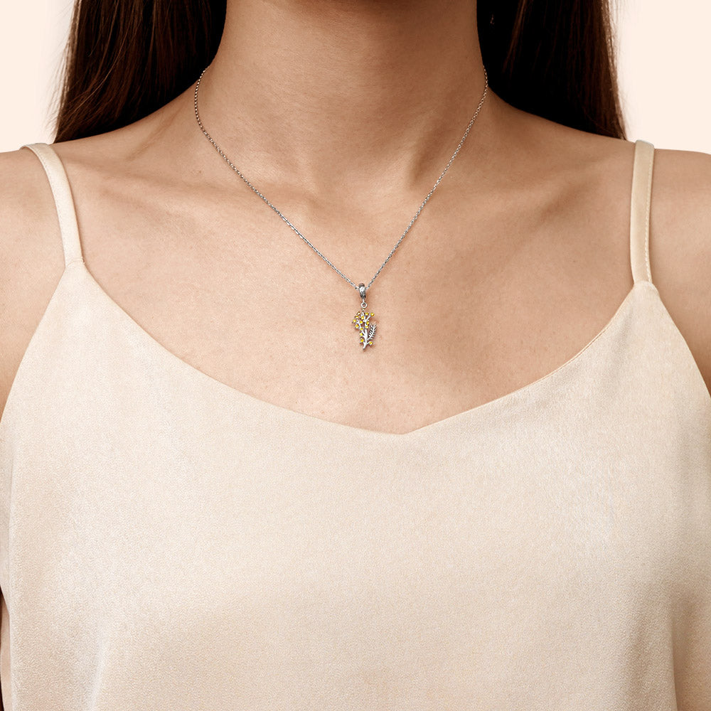 Gnoce Silver Wattle Flower Pendant Dangle Charm_6