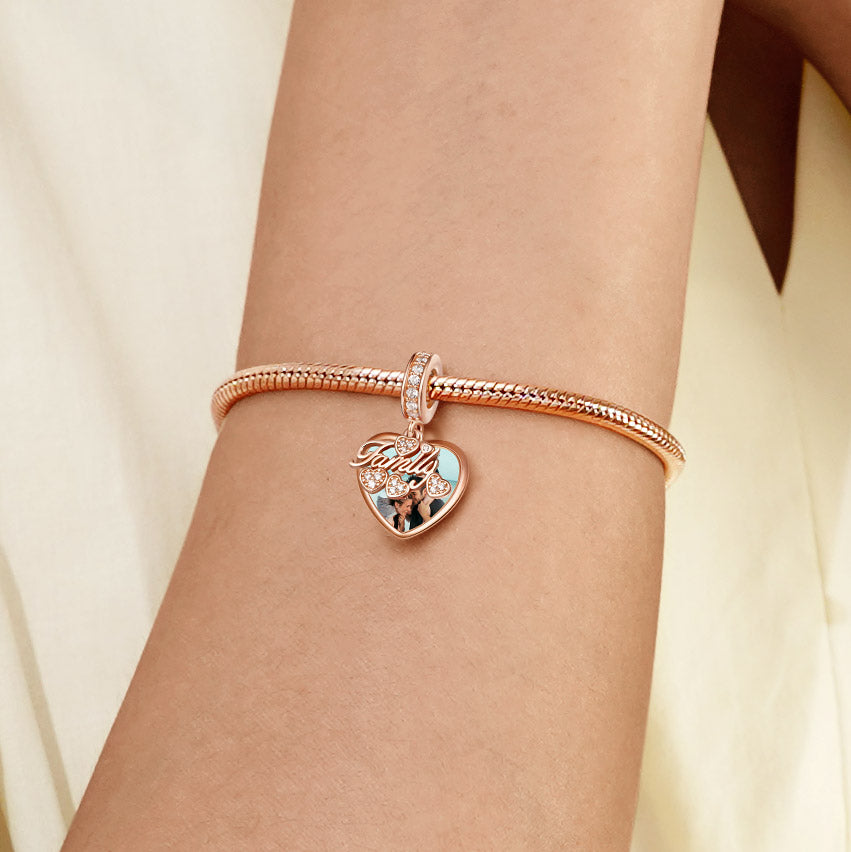 Gnoce "Family Is Life" Photo Charm Pendant 18k Rose Gold Plated Sterling Silver_3