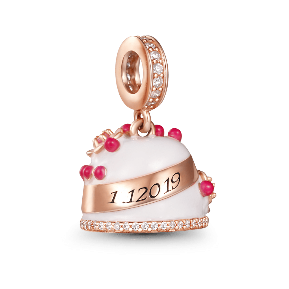 Gnoce "Happy Birthday" Birthday Cake Charm Engravable Personalized Pendant Dangle_2