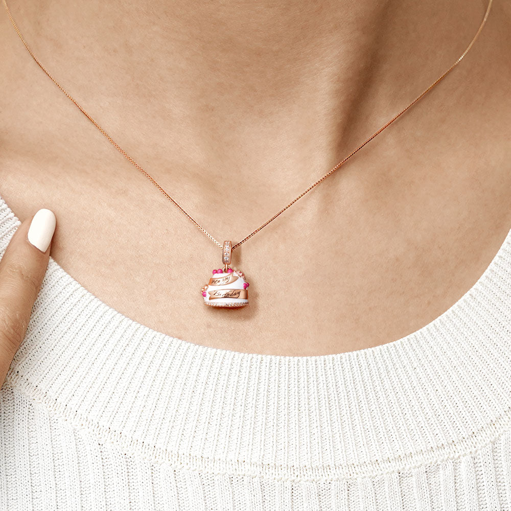 Gnoce "Happy Birthday" Birthday Cake Charm Engravable Personalized Pendant Dangle_8