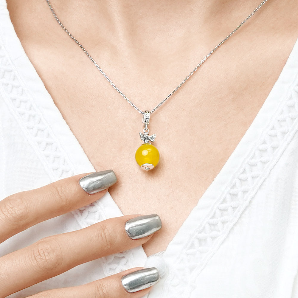 Gnoce Yellow Agate Bee Pendant Dangle Charm_5