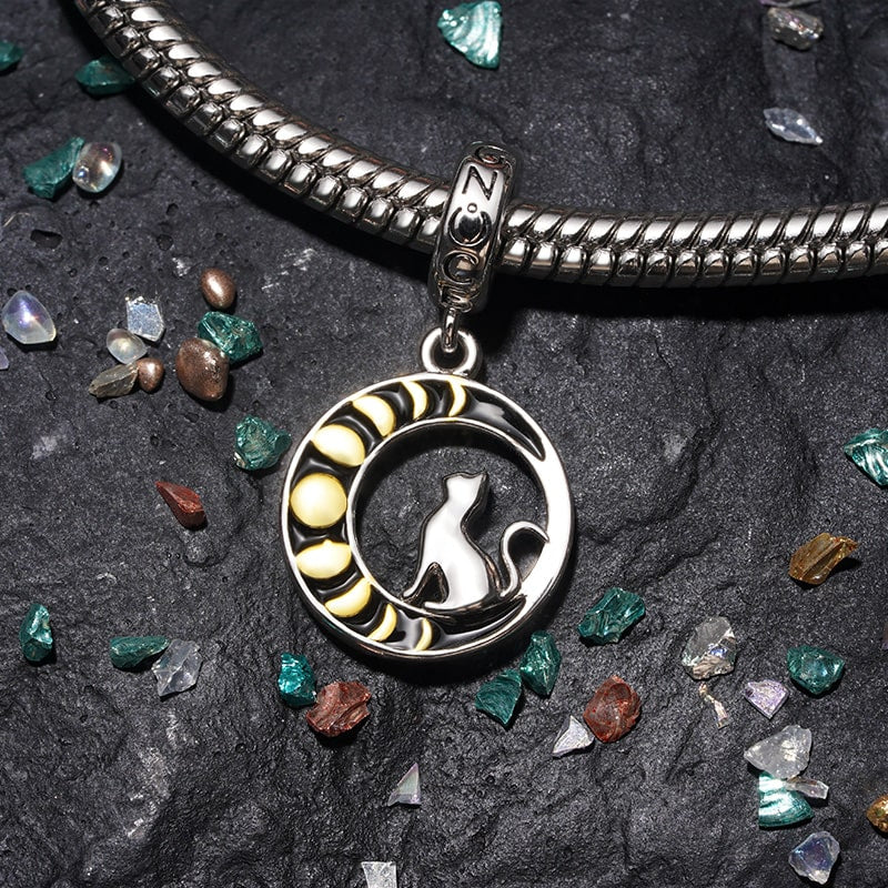 Gnoce Moon Phase Cat Pendant Dangle Charm_3