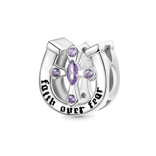 Gnoce "Faith over Fear " Lucky Horseshoe Cross Charm_1