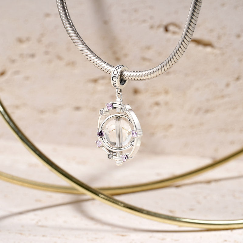 Gnoce Rotatable Natural Stone White Crystal Galaxy Pendant Dangle Charm_3