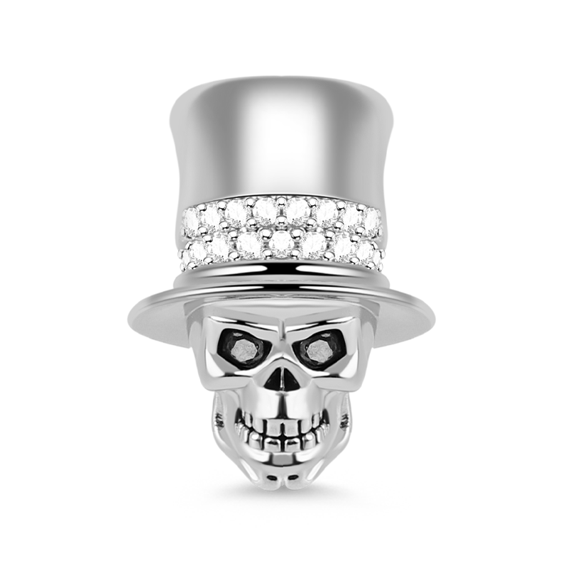 Gnoce "Magic Skull" Skull with Hat 925 Sterling Silver Charm Bead inlaid with Shining CZ_1