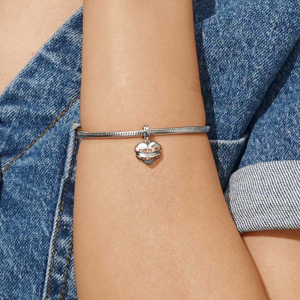 Gnoce Engravable Heart Ribbon Pendant Dangle Charm_6