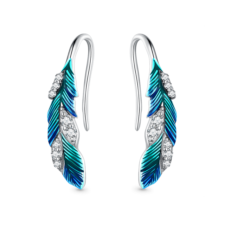 Gnoce Dazzling Blue Feather Dangle Earrings_1