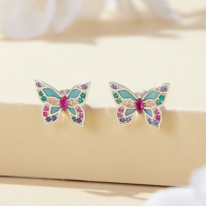 Gnoce Colorful Butterfly Stud Earrings_3