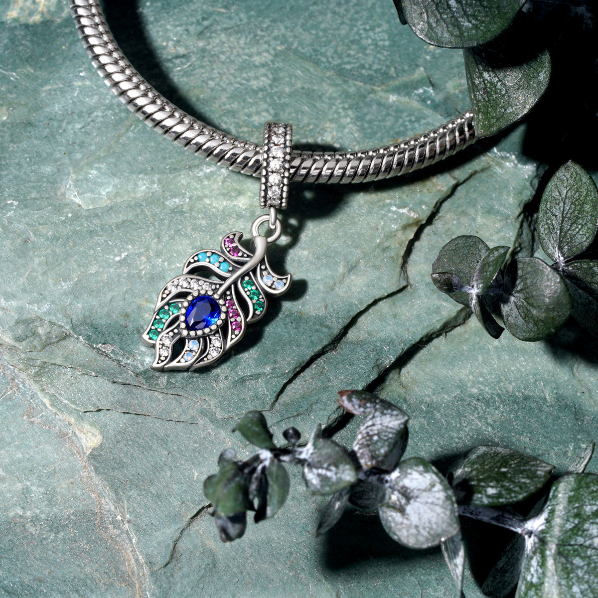 Gnoce Peacock Feather Pendant Dangle Charm_3