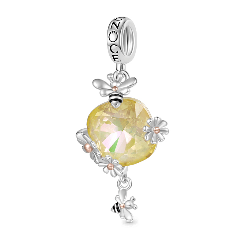 Gnoce Bee Loves Yellow Daisy Flower Pendant Dangle Charm_1