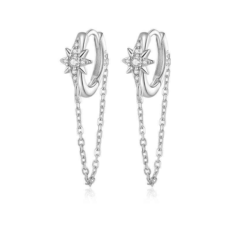 Gnoce Six-Pointed Star Earrings with Chain_1