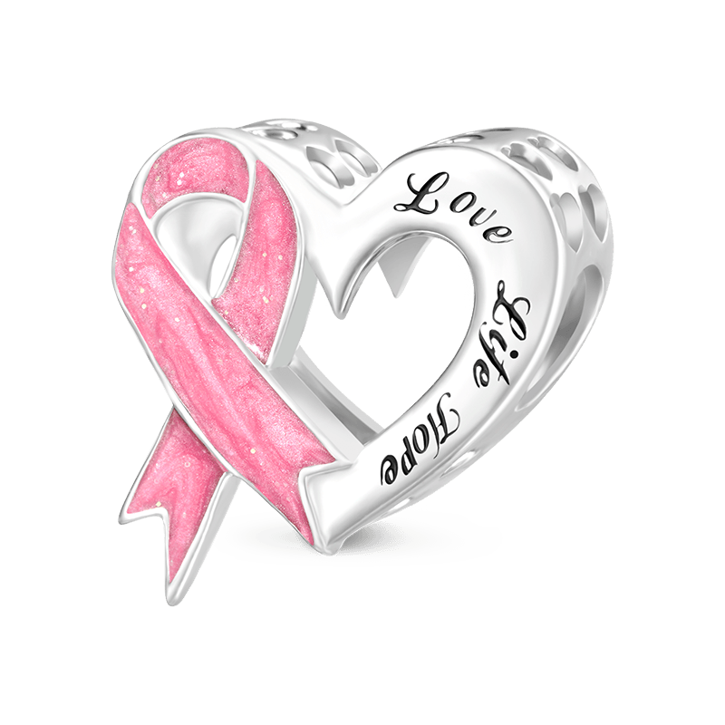 Gnoce Breast Cancer Awareness Pink Ribbon Heart Charm_1