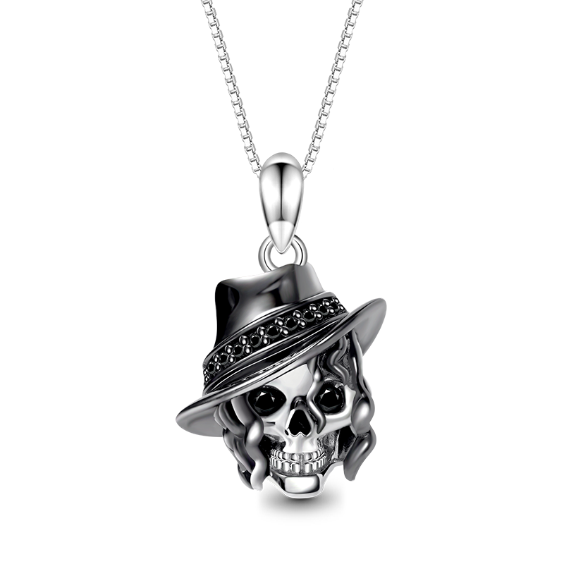 Gnoce Curly Hair Skull with Hat Necklace_1