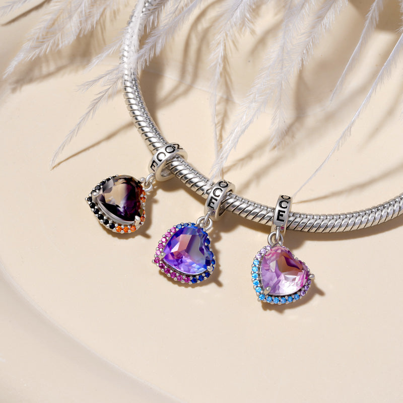 Gnoce Gradient Black Purple Heart-shaped Pendant Dangle Charm_3