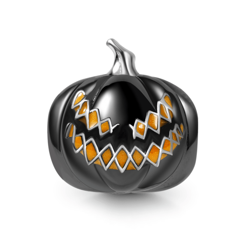 Black Pumpkin Charm Bead 925 Sterling Silver Hollow Craft_1