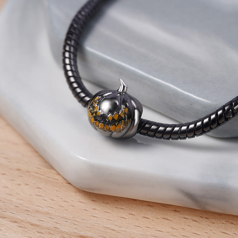 Black Pumpkin Charm Bead 925 Sterling Silver Hollow Craft_2