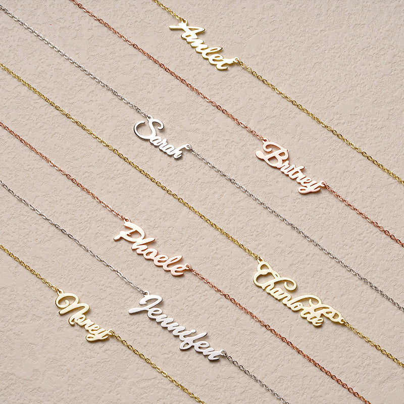 Gnoce "Best Gift for Her" Personalized Calligraphy Style Rose Gold Name Necklace_4