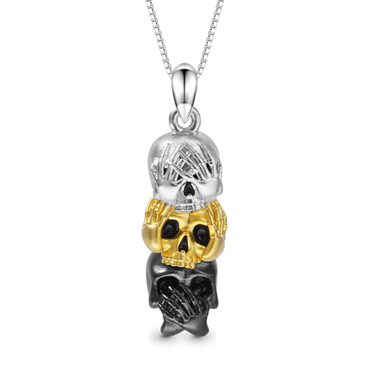 Gnoce See No Hear No Speak No Wise Skulls Necklace_1