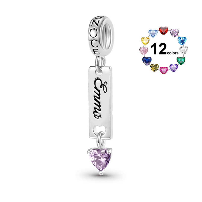 Gnoce Classic Bar Heart Birthstone Engravable Pendant Dangle Charm_1
