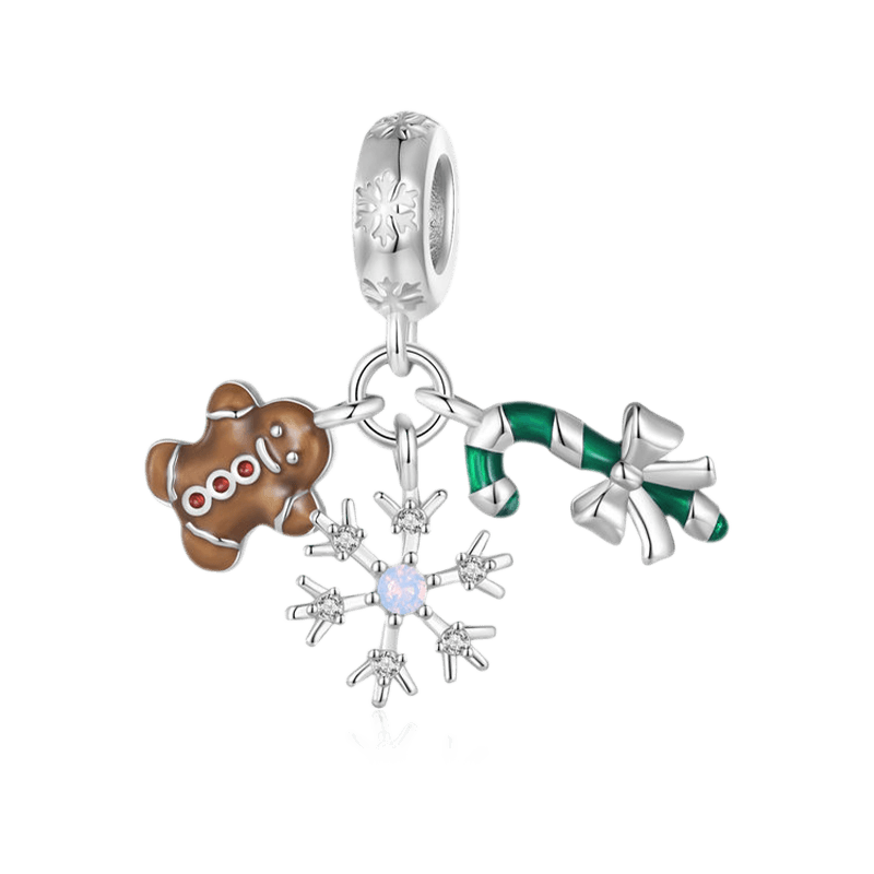 Gnoce Gingerbread Man, Snowflake & Candy Cane Triple Pendant Dangle Charm_1