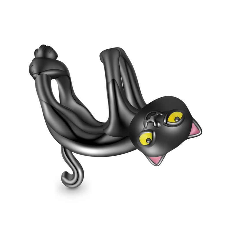 Lazy Black Cat Charm Bead 925 Sterling Silver_1