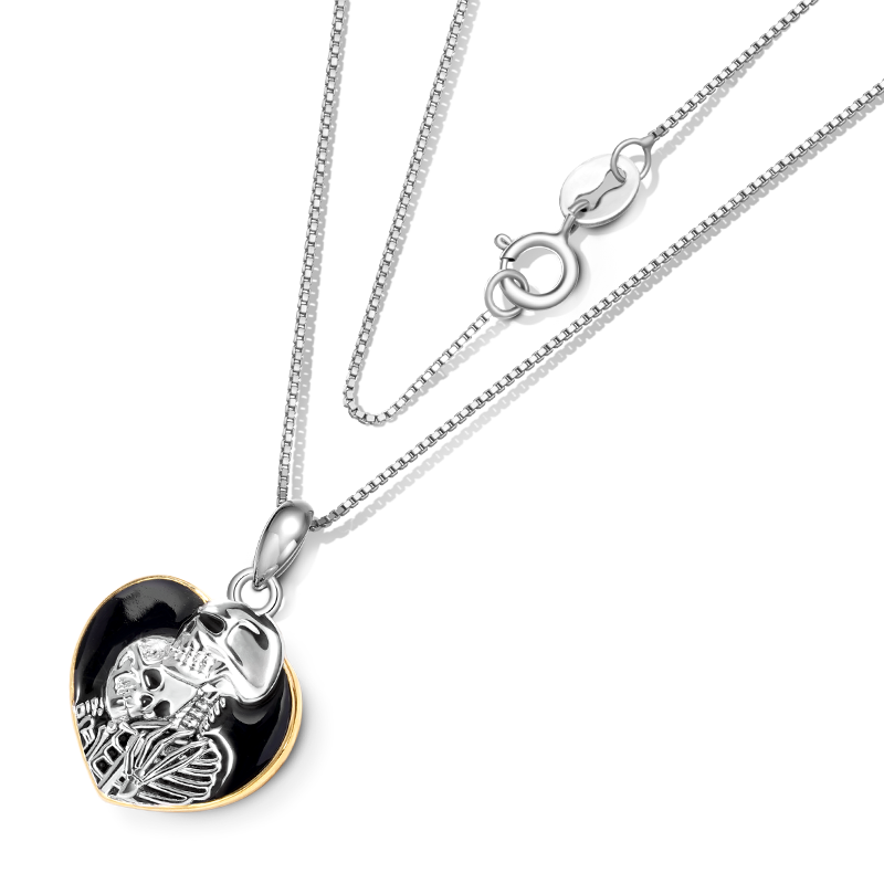 Gnoce Skeleton Couple Heart Frame Necklace_2