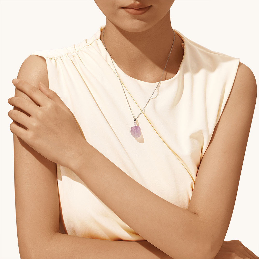 Gnoce Amethyst Raw Stone Pendant Dangle Charm_5