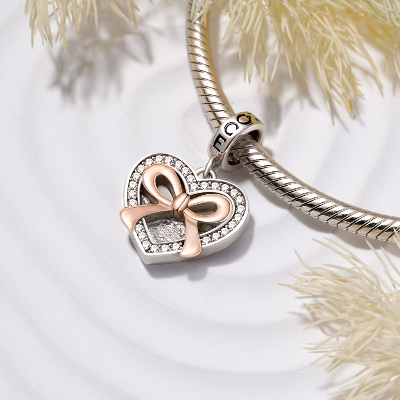 Gnoce "You Are Loved" Bow Tie Heart Pendant Dangle Charm_3