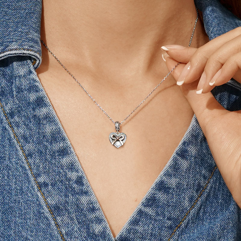 Gnoce "You Are Loved" Bow Tie Heart Pendant Dangle Charm_7