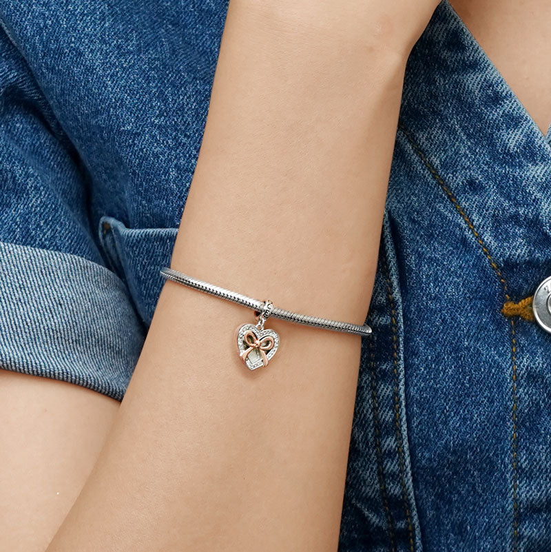 Gnoce "You Are Loved" Bow Tie Heart Pendant Dangle Charm_5