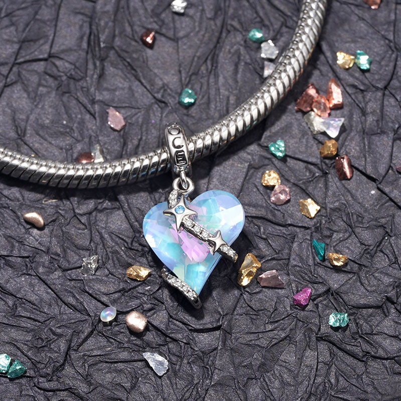 Gnoce Stars Surround Crooked Heart Pendant Dangle Charm_3